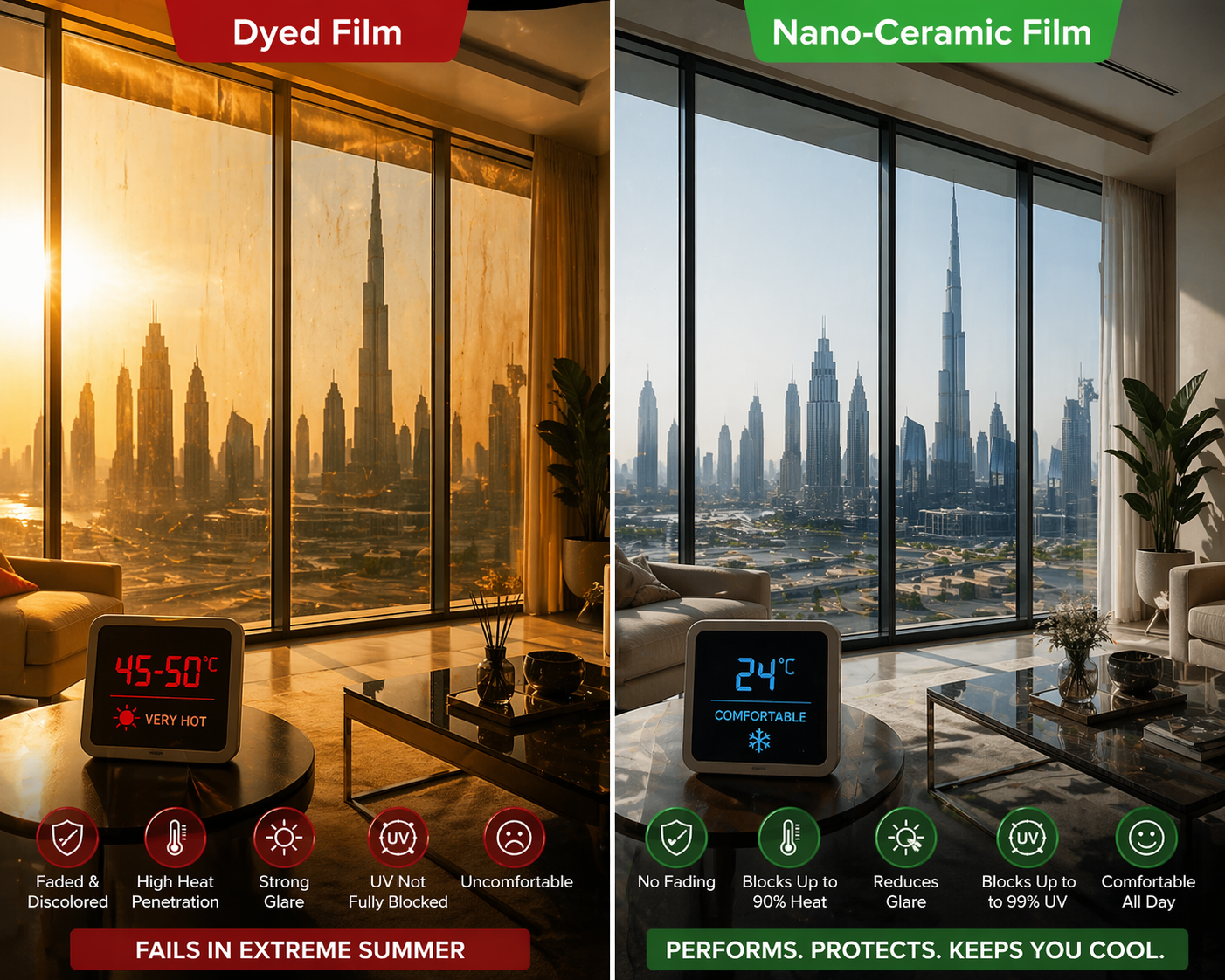 Why nano-ceramic films outperform dyed films in UAE summers