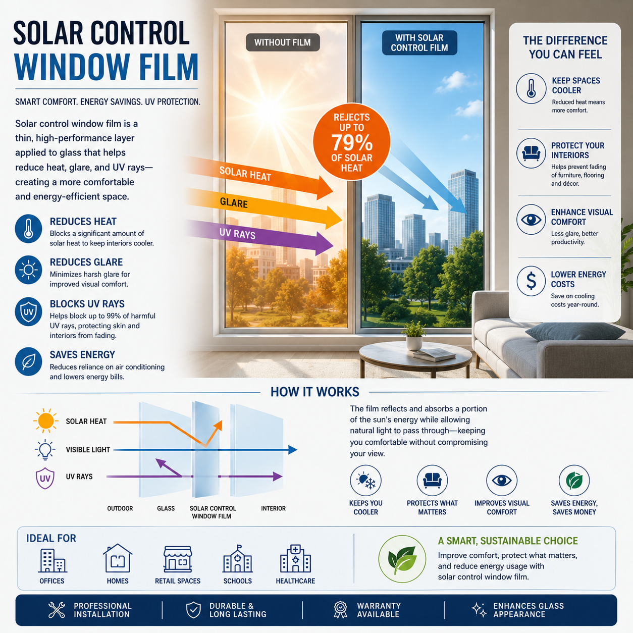 Frosted window tint with solar control for office privacy in Dubai